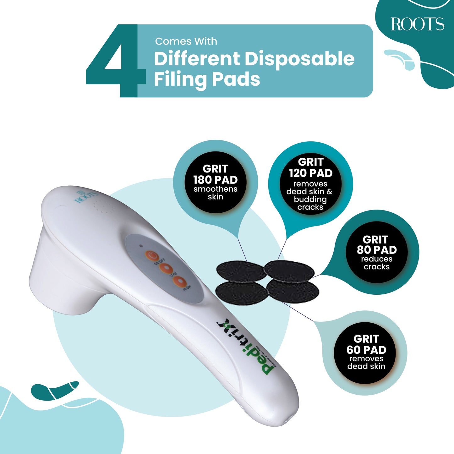 Roots Peditrix Foot Filer (PPF01) with complementary grit packs