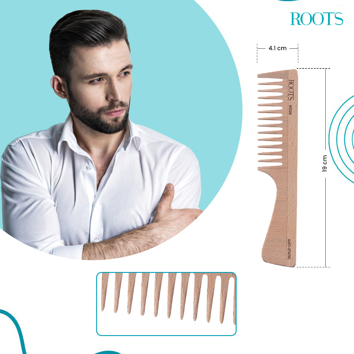Roots Wooden Wide Tooth Handle Comb (WD20)