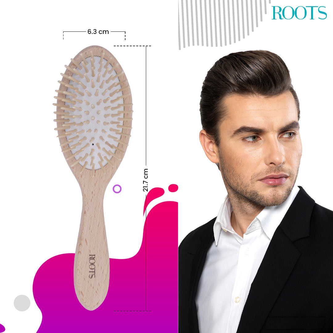 Roots Oval Wooden Brush with Wood Pins (WPO-BW)