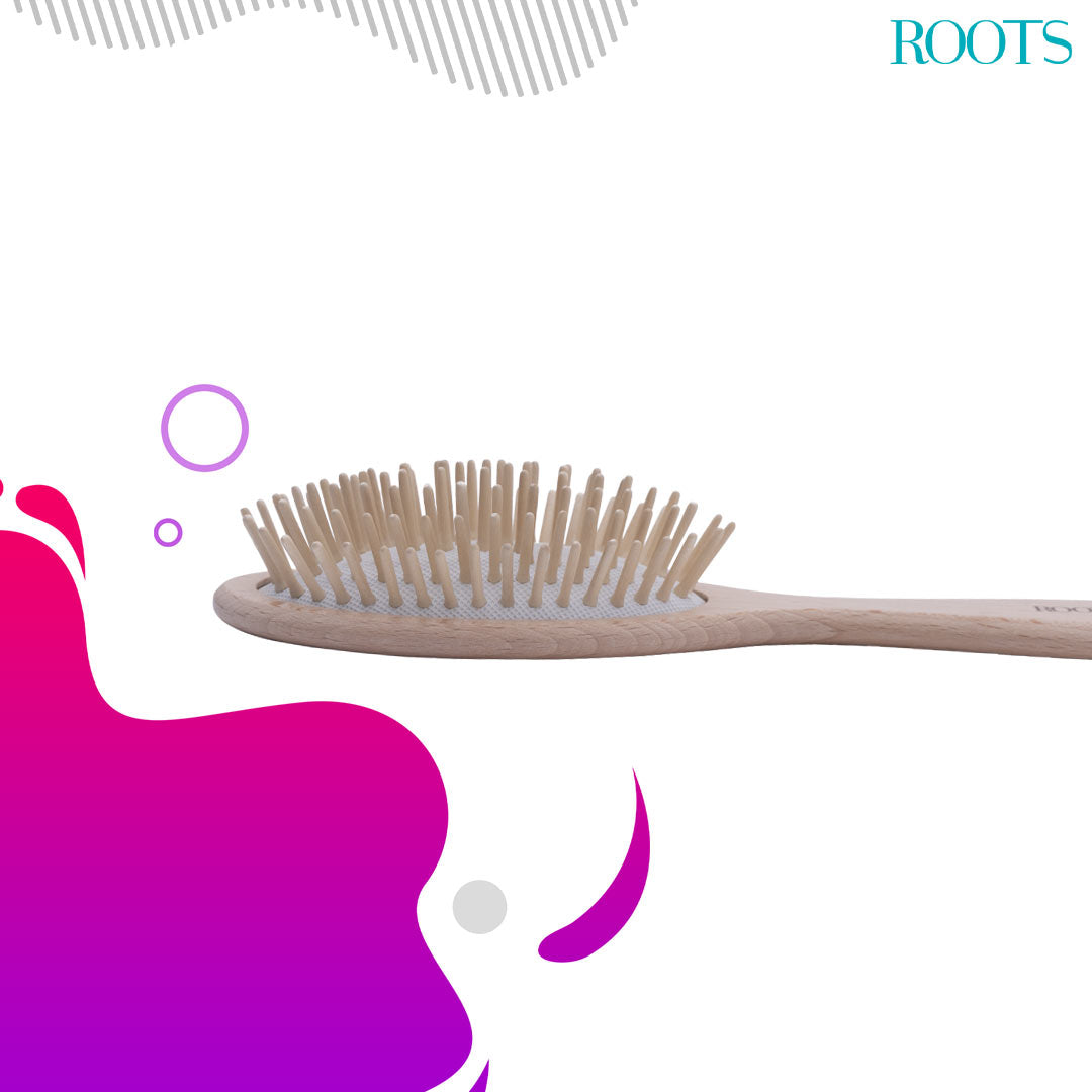 Roots Oval Wooden Brush with Wood Pins (WPO-BW)
