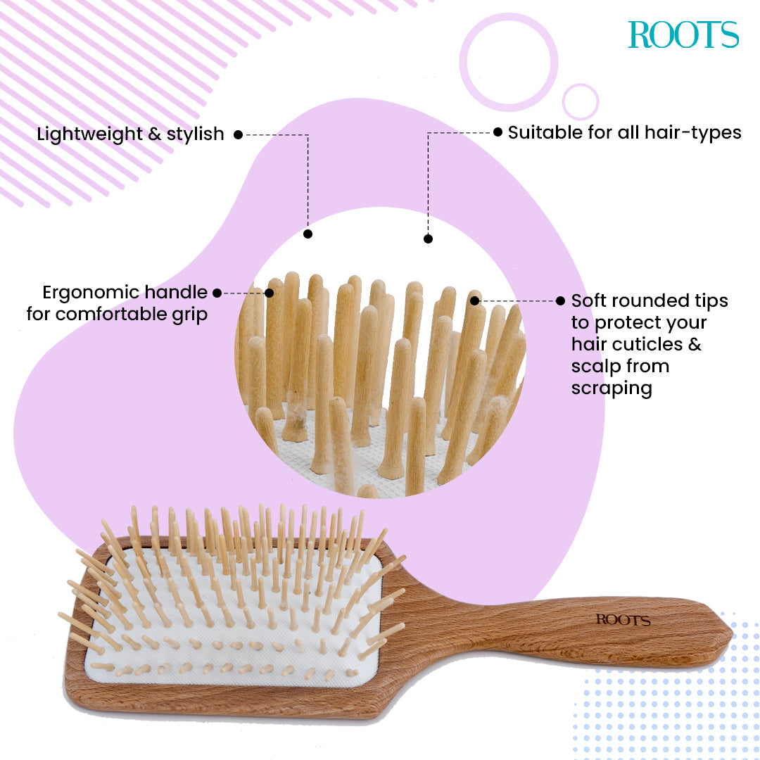 Roots Paddle Wooden Brush with Wood Pins (WPP-BW)