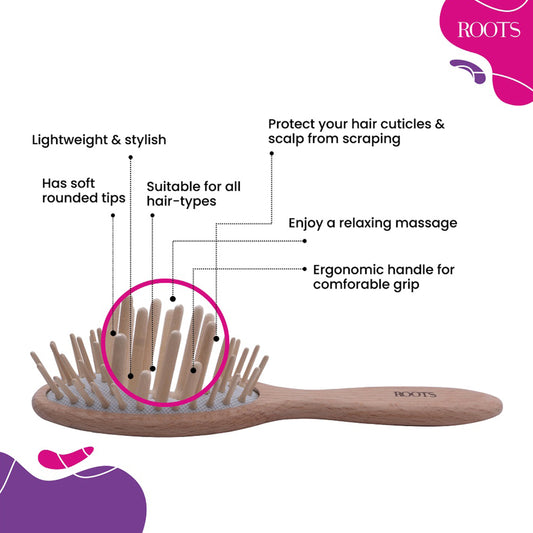 Roots Small Wooden Brush with Wood Pins (WPS-BW)
